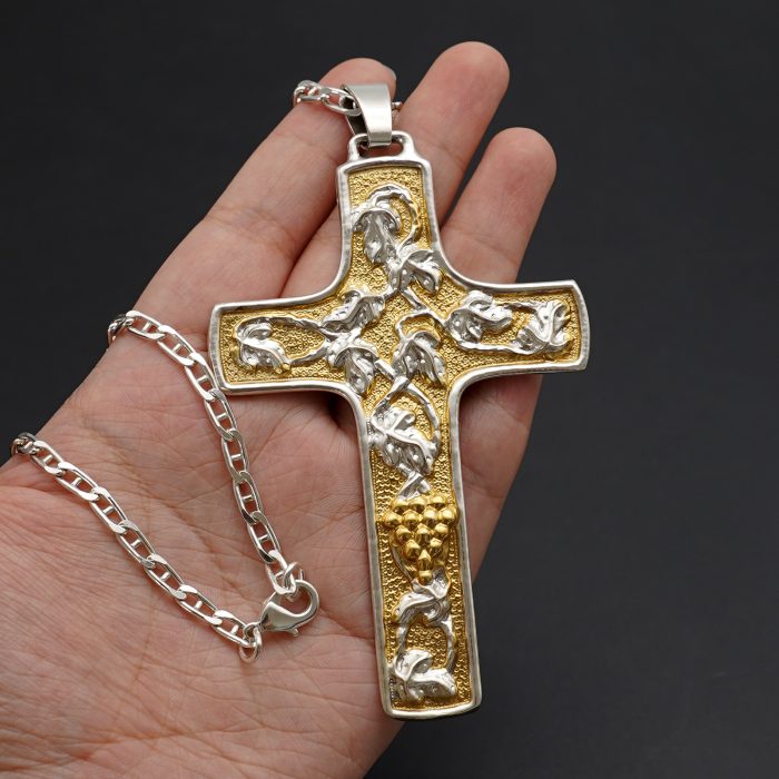 主教胸前十字架-葡萄符号-双色黄铜-6.8×10cm-配链 Catholic religious art