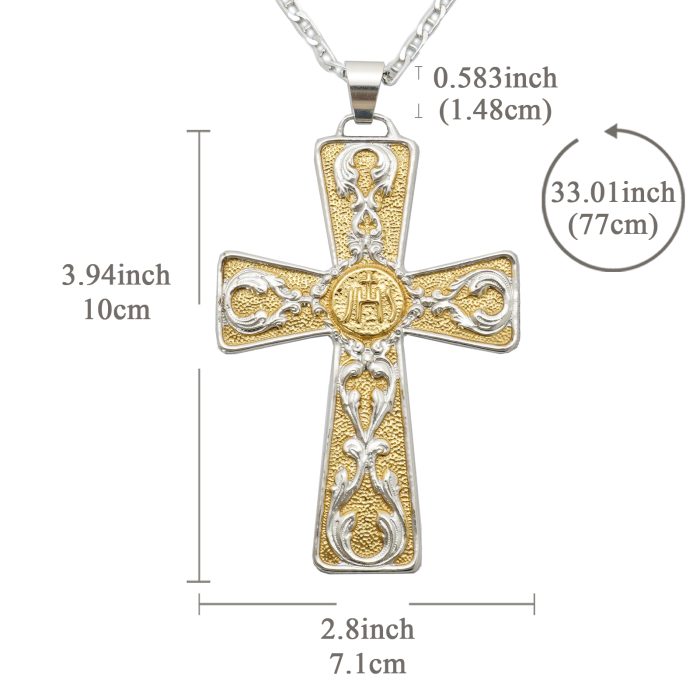 主教胸前十字架-JHS符号-双色黄铜-7.1×10cm-配链 Catholic religious art