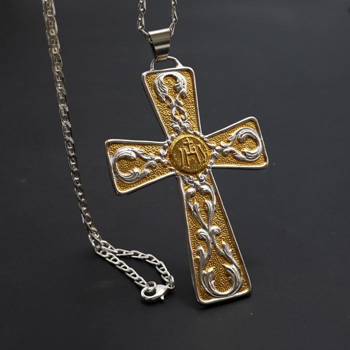 主教胸前十字架-JHS符号-双色黄铜-7.1×10cm-配链 Catholic religious art