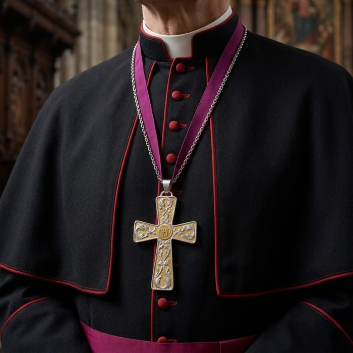 主教胸前十字架-JHS符号-双色黄铜-7.1×10cm-配链 Catholic religious art