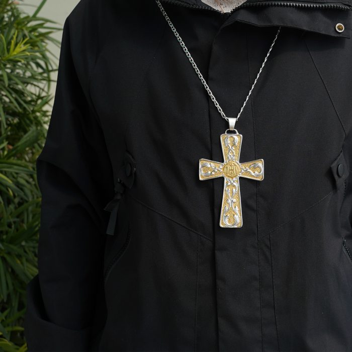 主教胸前十字架-JHS符号-双色黄铜-7.1×10cm-配链 Catholic religious art