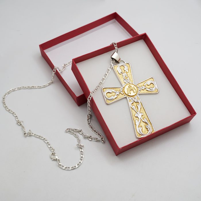 主教胸前十字架-JHS符号-双色黄铜-7.1×10cm-配链 Catholic religious art