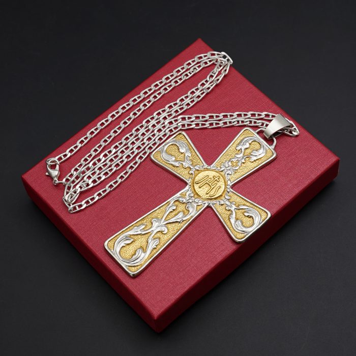 主教胸前十字架-JHS符号-双色黄铜-7.1×10cm-配链 Catholic religious art