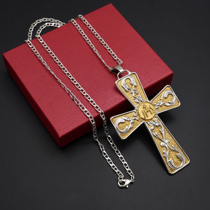 主教胸前十字架-JHS符号-双色黄铜-7.1×10cm-配链 Catholic religious art
