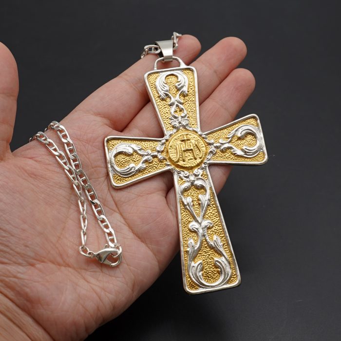 主教胸前十字架-JHS符号-双色黄铜-7.1×10cm-配链 Catholic religious art
