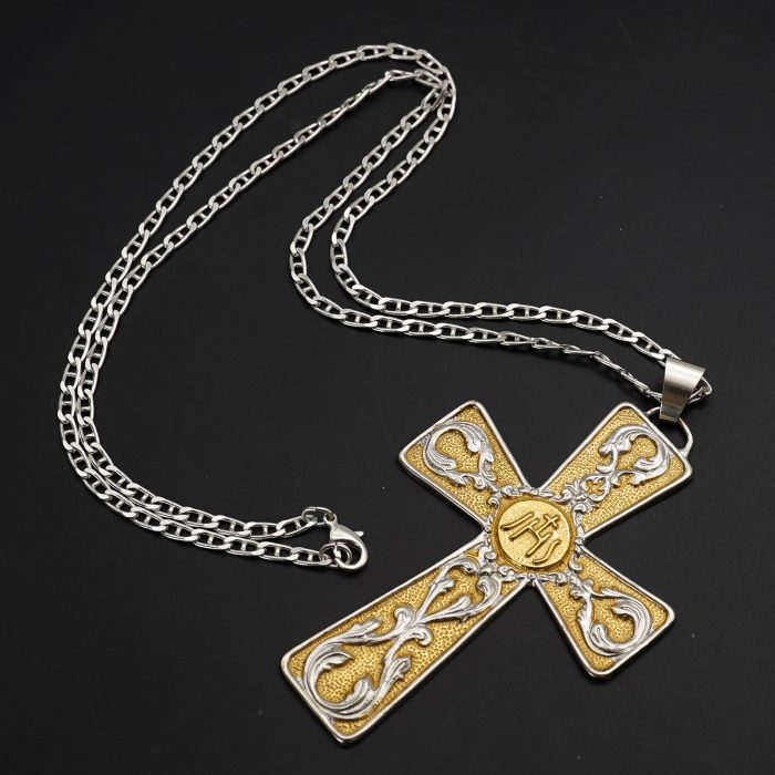 主教胸前十字架-JHS符号-双色黄铜-7.1×10cm-配链 Catholic religious art