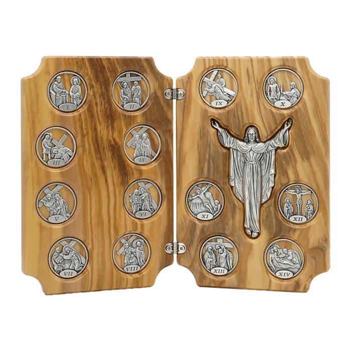 双联橄榄木苦路-圆形合金牌-镀银基督-救世主-17x22.5cm Catholic religious art