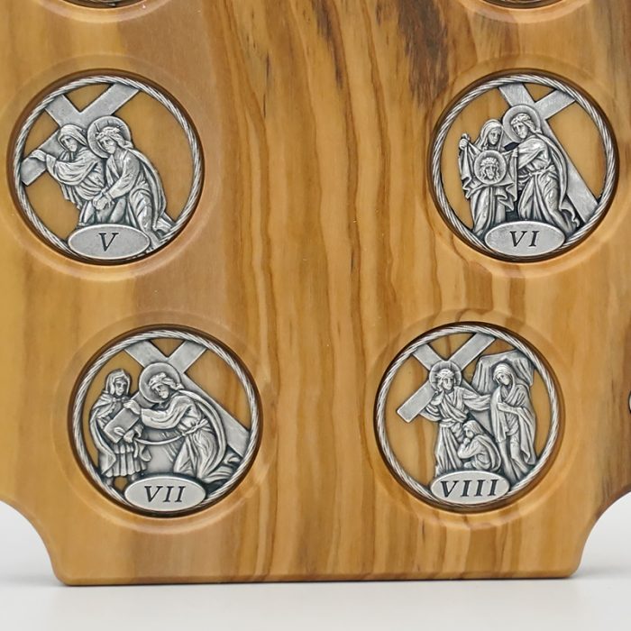 双联橄榄木苦路-圆形合金牌-镀银基督-救世主-17x22.5cm Catholic religious art