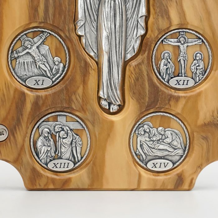 双联橄榄木苦路-圆形合金牌-镀银基督-救世主-17x22.5cm Catholic religious art