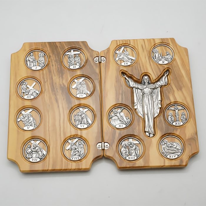 双联橄榄木苦路-圆形合金牌-镀银基督-救世主-17x22.5cm Catholic religious art