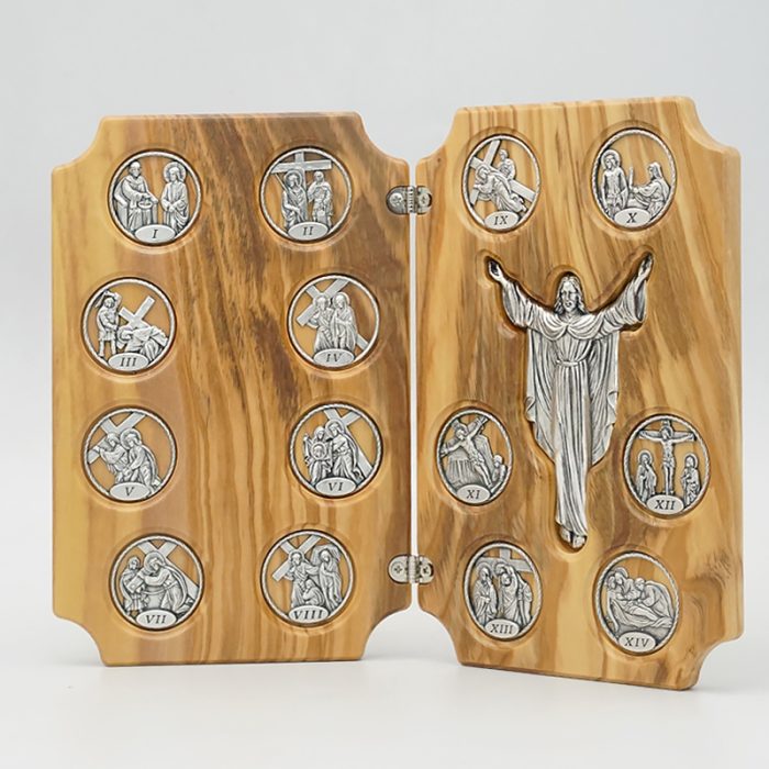 双联橄榄木苦路-圆形合金牌-镀银基督-救世主-17x22.5cm Catholic religious art