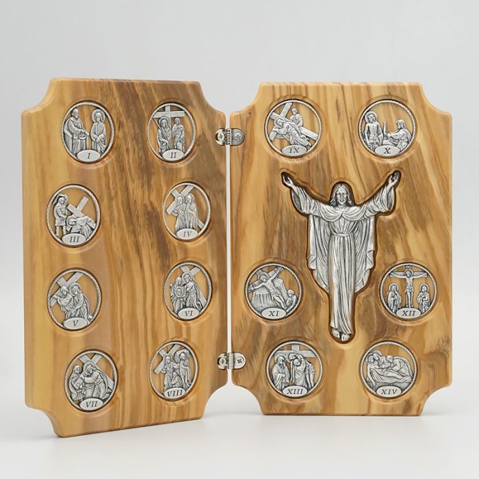 双联橄榄木苦路-圆形合金牌-镀银基督-救世主-17x22.5cm Catholic religious art