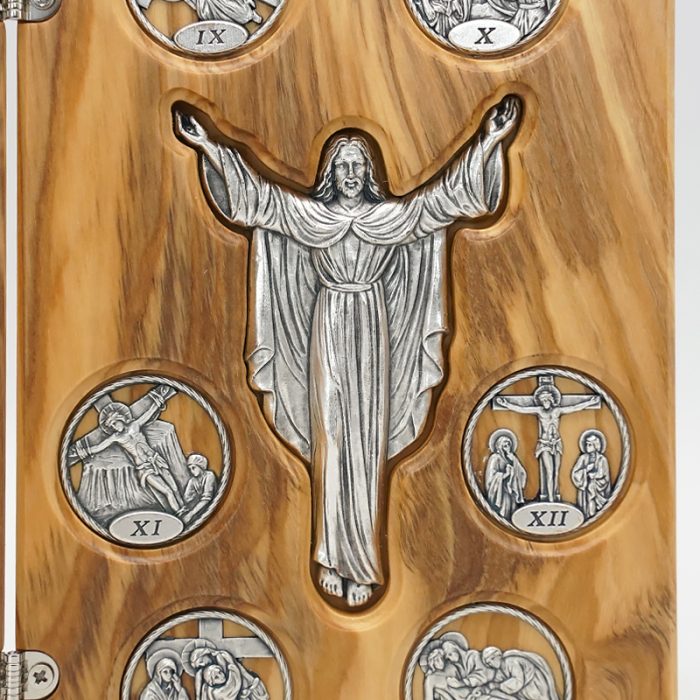 双联橄榄木苦路-圆形合金牌-镀银基督-救世主-17x22.5cm Catholic religious art