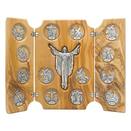 三联橄榄木苦路   圆形合金牌  镀银基督  救世主 镀银 .17x22.5cm