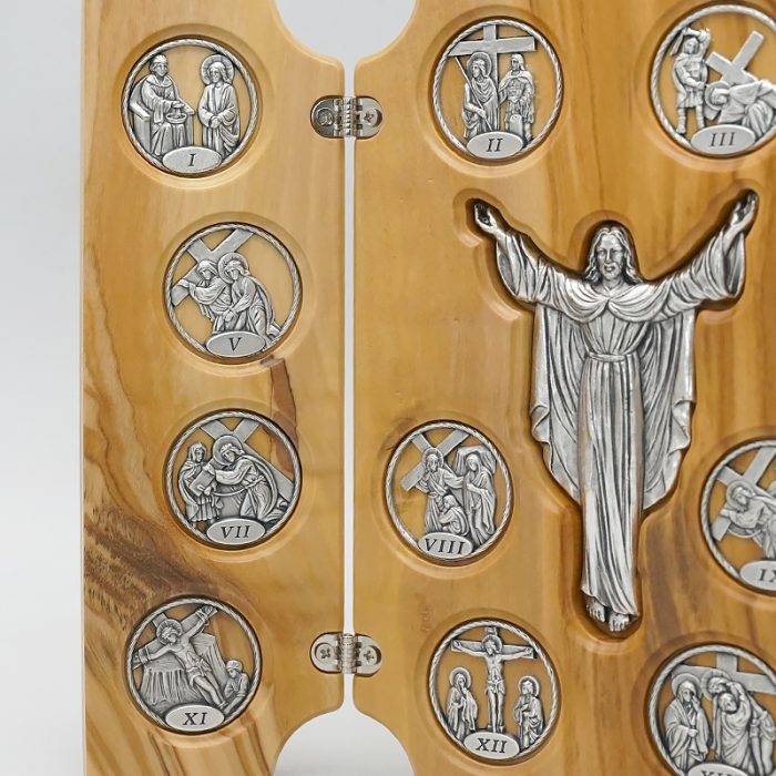 三联橄榄木苦路 圆形合金牌 镀银基督 救世主 镀银 .17x22.5cm Catholic religious art