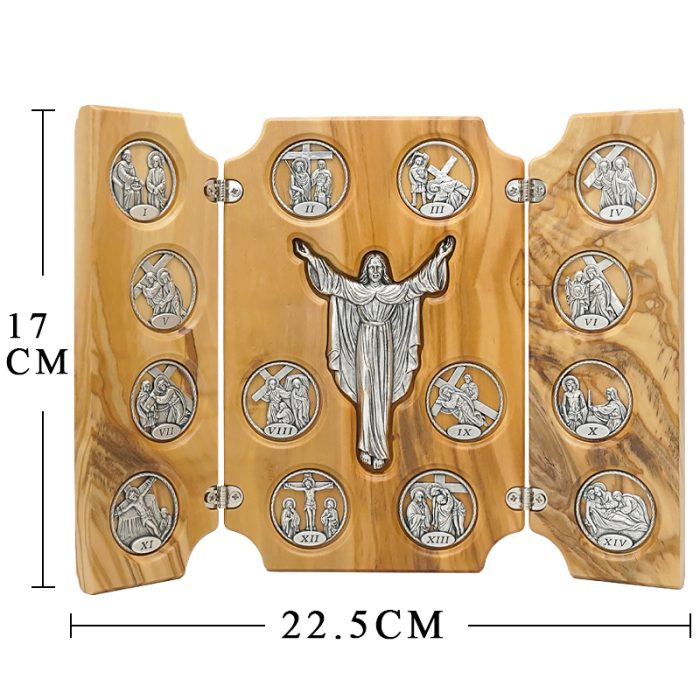 三联橄榄木苦路 圆形合金牌 镀银基督 救世主 镀银 .17x22.5cm Catholic religious art