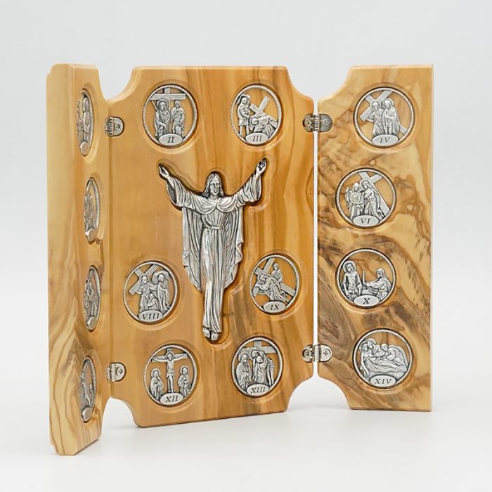 三联橄榄木苦路 圆形合金牌 镀银基督 救世主 镀银 .17x22.5cm Catholic religious art