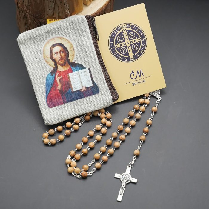 IC01R084 玫瑰念珠-简约橄榄木-绳编|5/6mm Catholic religious art