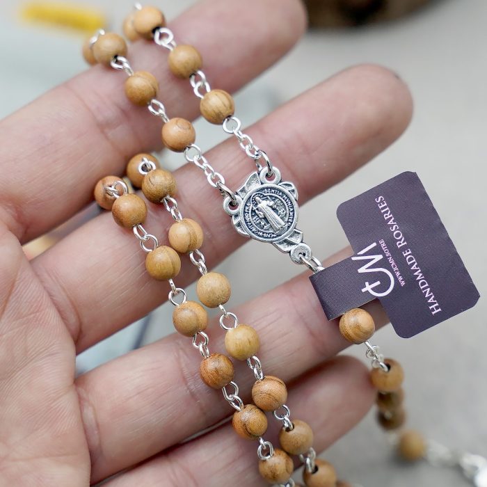 玫瑰念珠-简约橄榄木-绳编｜5/6mm Catholic religious art