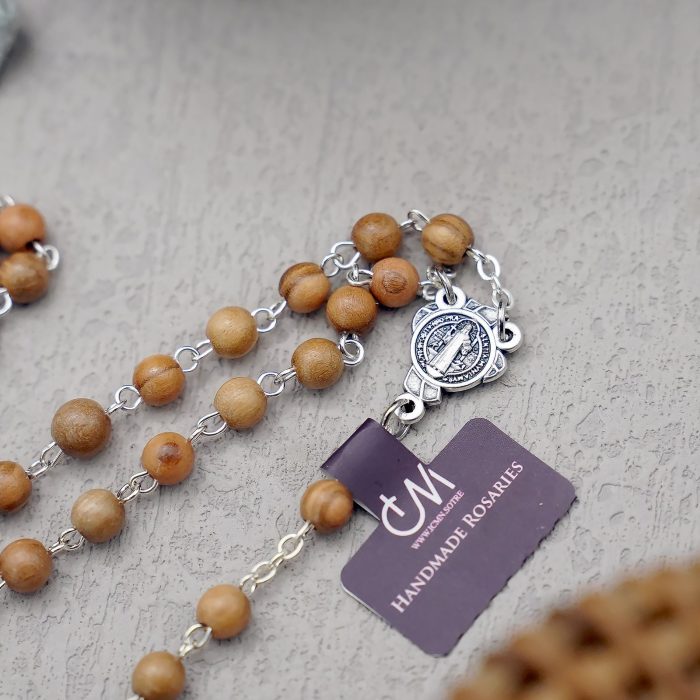 玫瑰念珠-简约橄榄木-绳编｜5/6mm Catholic religious art