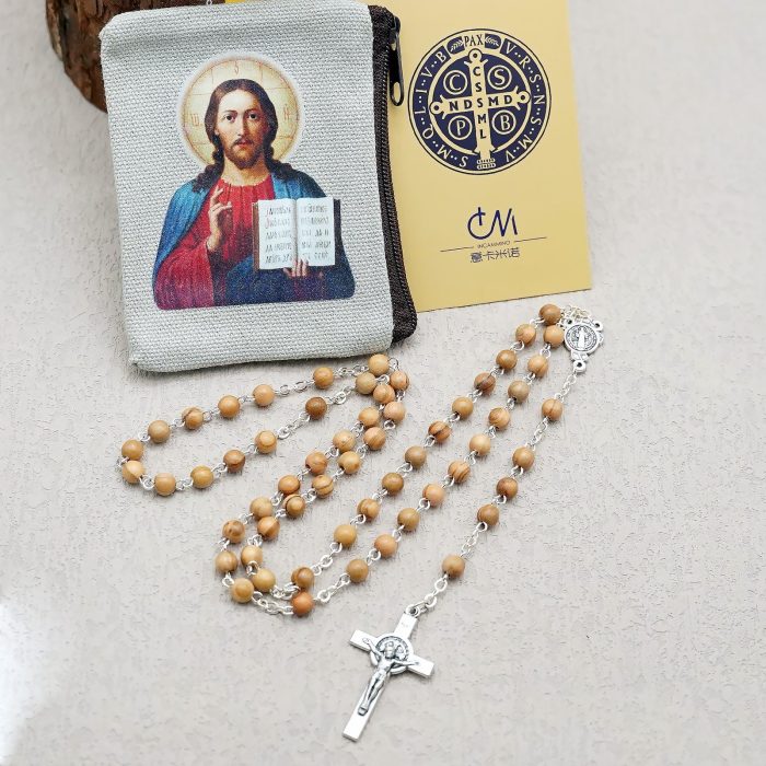 玫瑰念珠-简约橄榄木-绳编｜5/6mm Catholic religious art