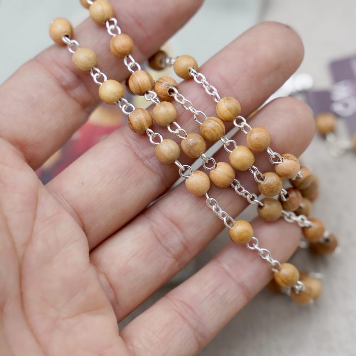 玫瑰念珠-简约橄榄木-绳编｜5/6mm Catholic religious art