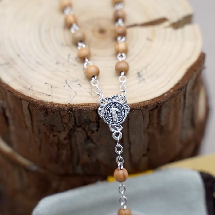 玫瑰念珠-简约橄榄木-绳编｜5/6mm Catholic religious art