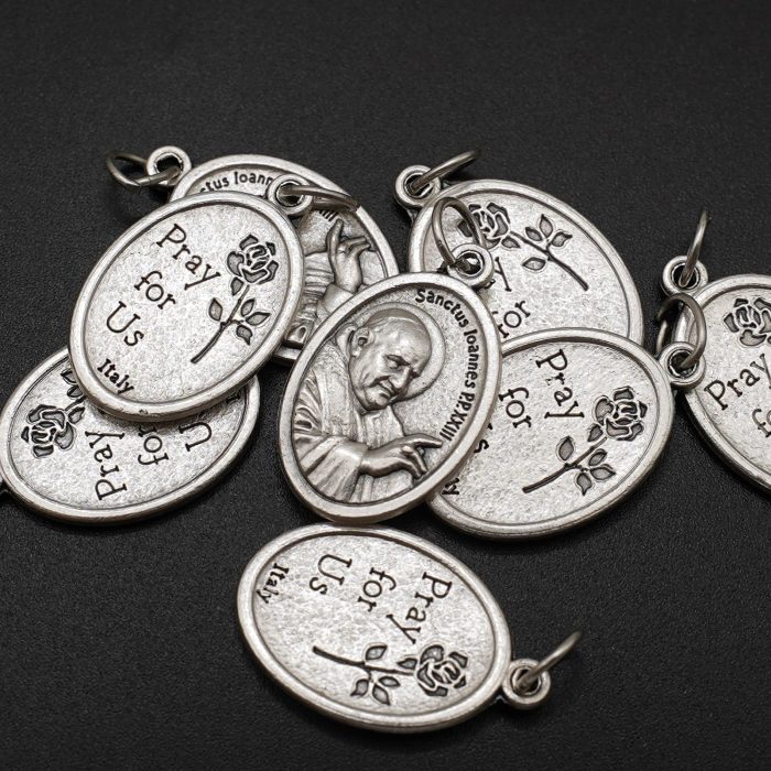 DIY小吊牌-若望保禄二世+Pray For Us-锌合金-2.2x1.6cm Catholic religious art