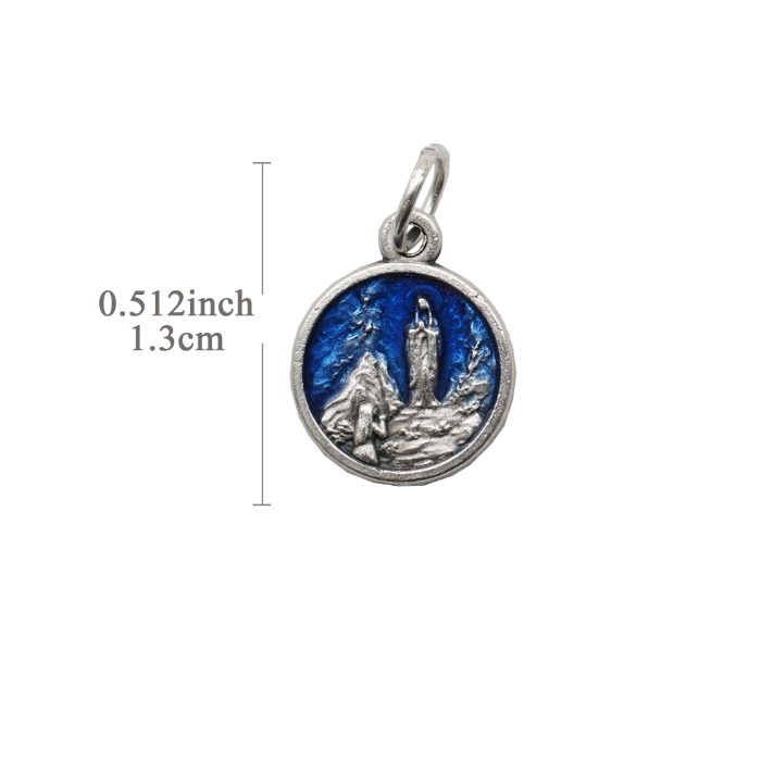 DIY小吊牌-露德圣母+伯尔纳德祈祷-锌合金-蓝珐琅彩-1.3cm Catholic religious art