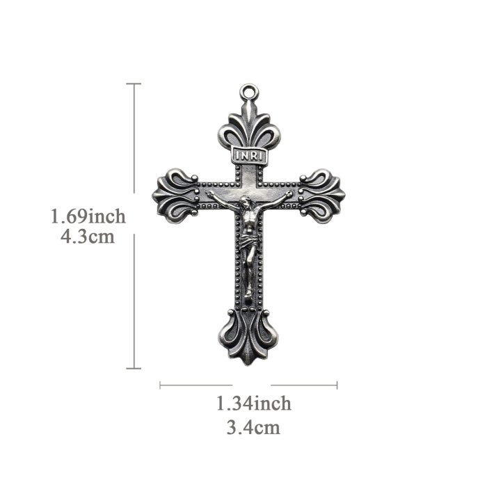 项链十字架-复古款-925银-做旧-4.3x3.4cm（送扣加钛钢链） Catholic religious art