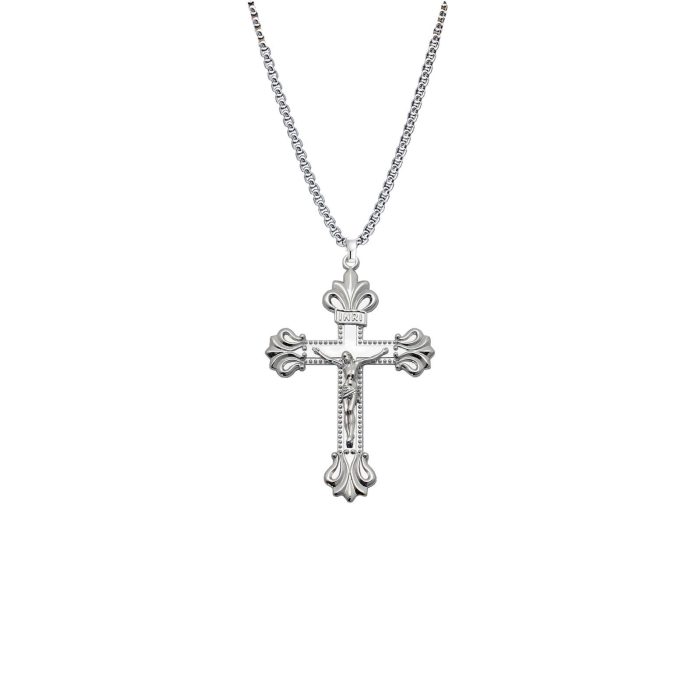 项链十字架-复古款-925银-镀铑-4.3x3.4cm（送扣加钛钢链） Catholic religious art