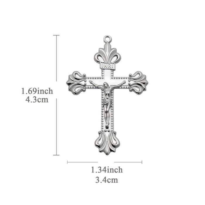 项链十字架-复古款-925银-镀铑-4.3x3.4cm（送扣加钛钢链） Catholic religious art