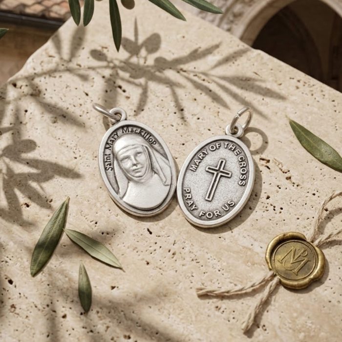 DIY小吊牌-圣女麦基洛普（Mary MacKillop）+十字架-锌合金-2.2x1.6cm Catholic religious art