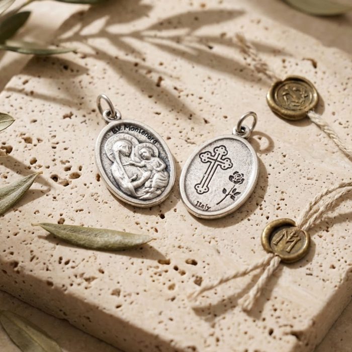 DIY小吊牌-蒙特内罗圣母（里窝那）+十字花-锌合金-2.2x1.6cm - 图片 4