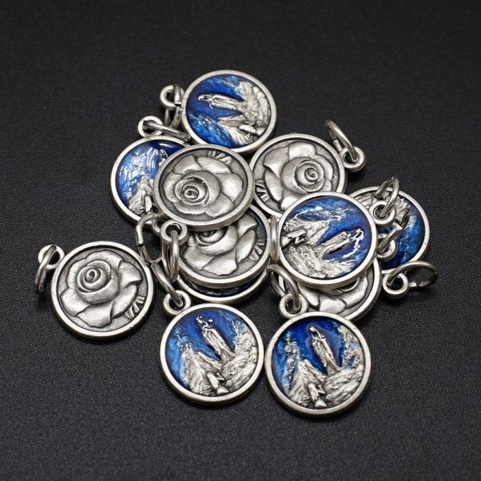 DIY小吊牌-露德圣母+伯尔纳德祈祷-锌合金-蓝珐琅彩-1.3cm - 图片 6