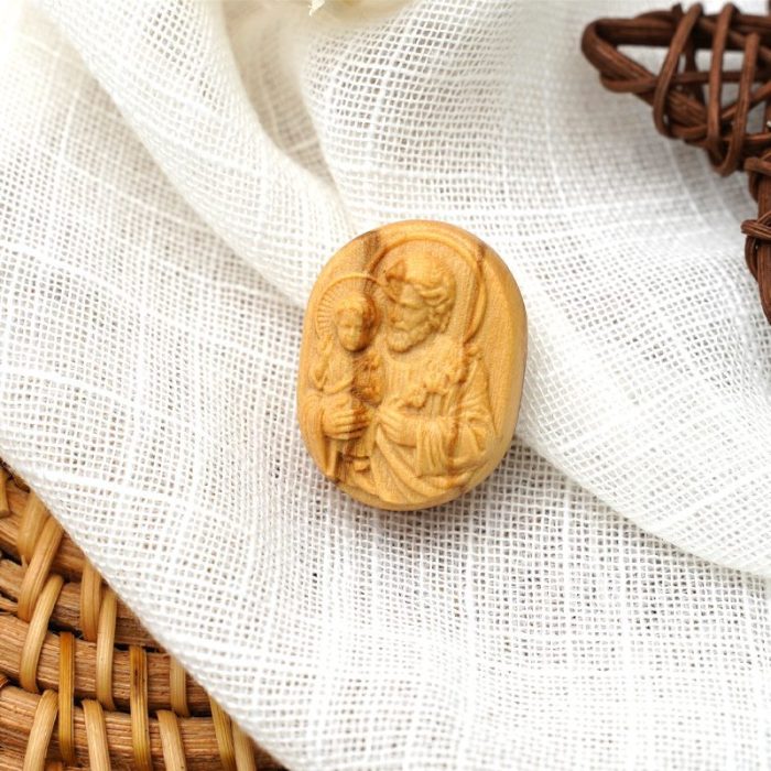 DIY双通-橄榄木-若瑟年抱耶稣-2.6cm Catholic religious art