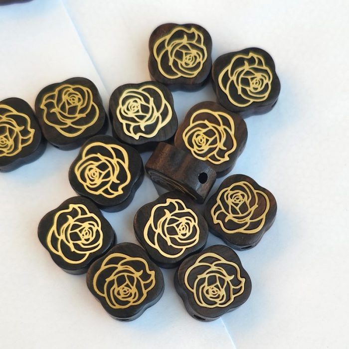 DIY双通-玫瑰花-黄铜嵌木-黑檀木-1.4cm Catholic religious art