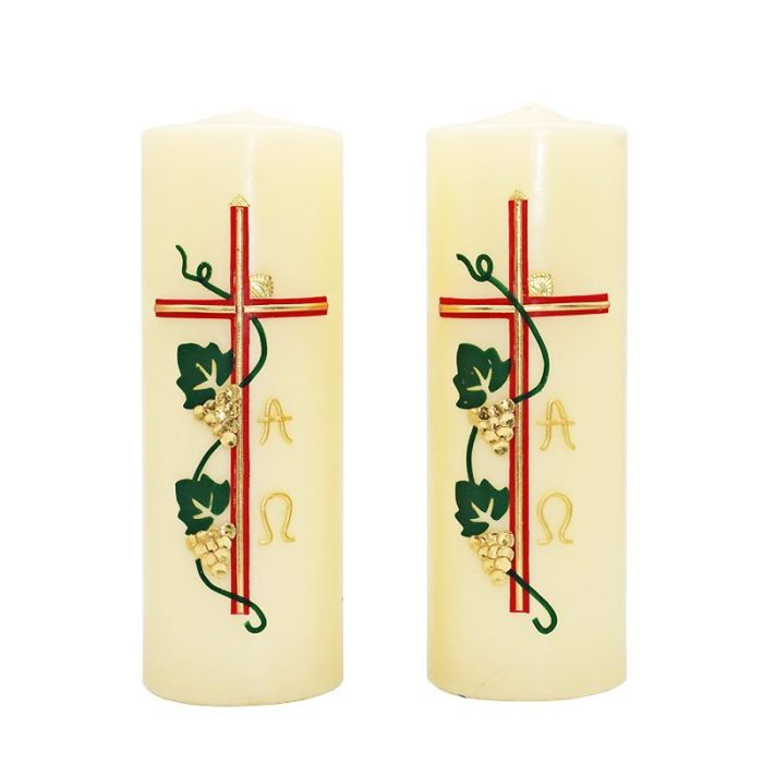 IC06CE012 手工蜡烛-复活期-葡萄藤十字-7x20cm Catholic religious art