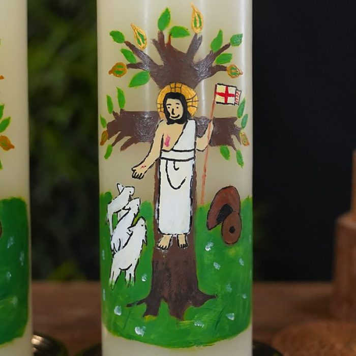 手工蜡烛-复活期-羊群中复活-7x20cm Catholic religious art