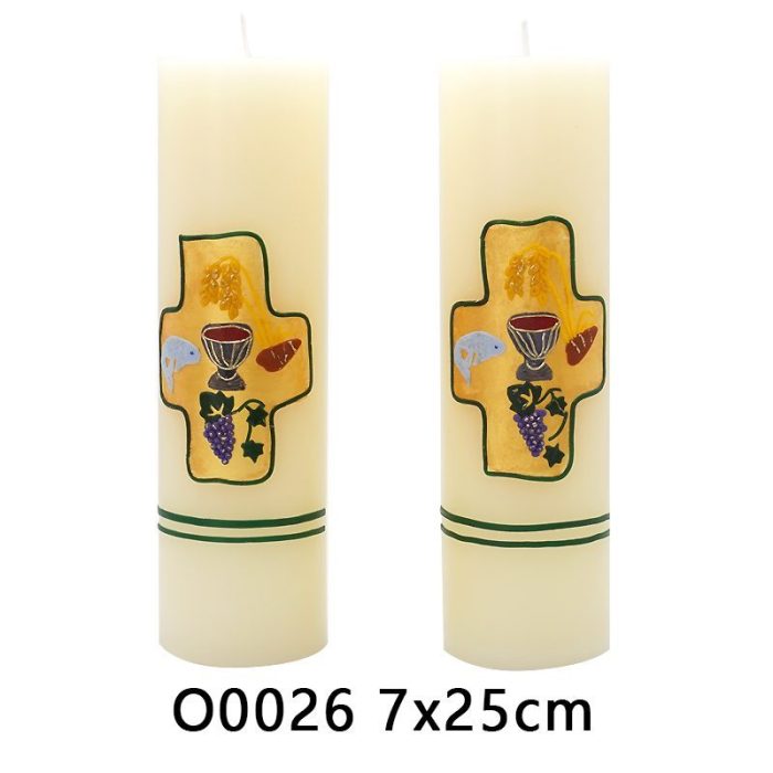 IC06CO026 手工蜡烛-常年期-圣体葡萄徽-7x25cm Catholic religious art