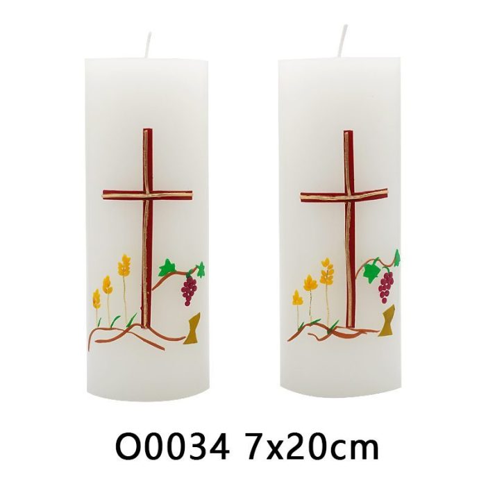 手工蜡烛-常年期-十字麦穗-7x20cm Catholic religious art
