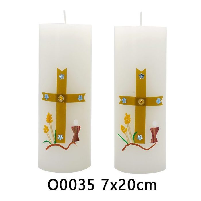 手工蜡烛-常年期-花麦圣杯-7x20cm Catholic religious art
