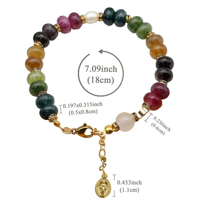 龙虾扣手链-车轮珠彩色碧玺-圣母显灵吊坠-5x8mm - 图片 6