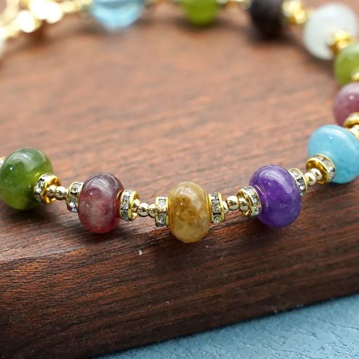 龙虾扣手链-车轮珠彩色碧玺-默主哥耶吊坠-5x8mm - 图片 5