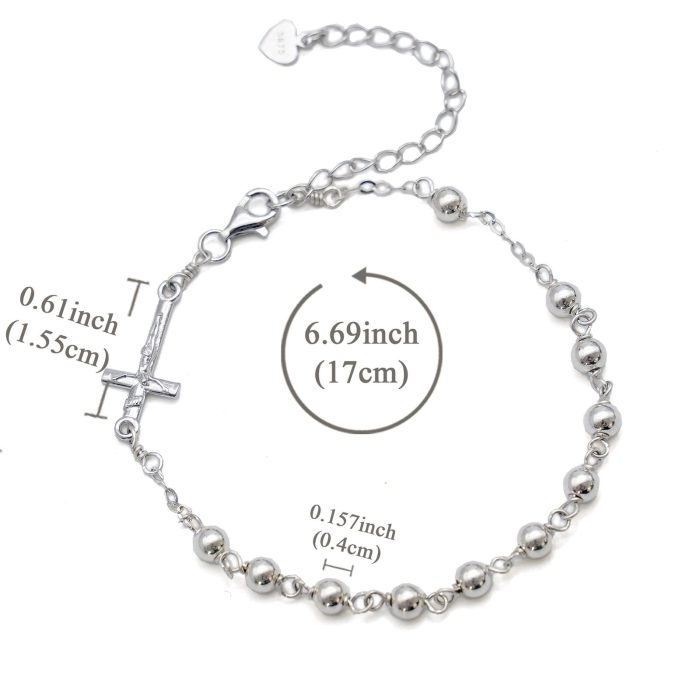 手链-十字架配饰-S925-可延长链-圆珠4mm - 图片 2