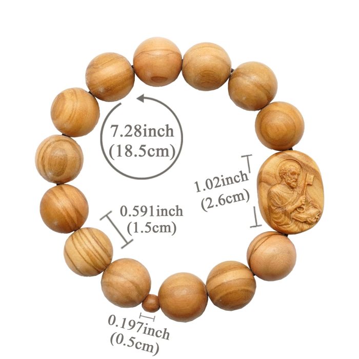 弹力手链-宗徒伯多禄与保禄-橄榄木圆珠-15mm - 图片 2