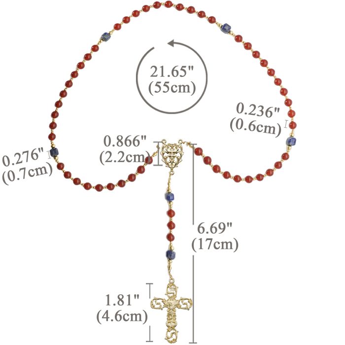 玫瑰念珠-红玛瑙-青金石-镂空镀金配件-6mm - 图片 2