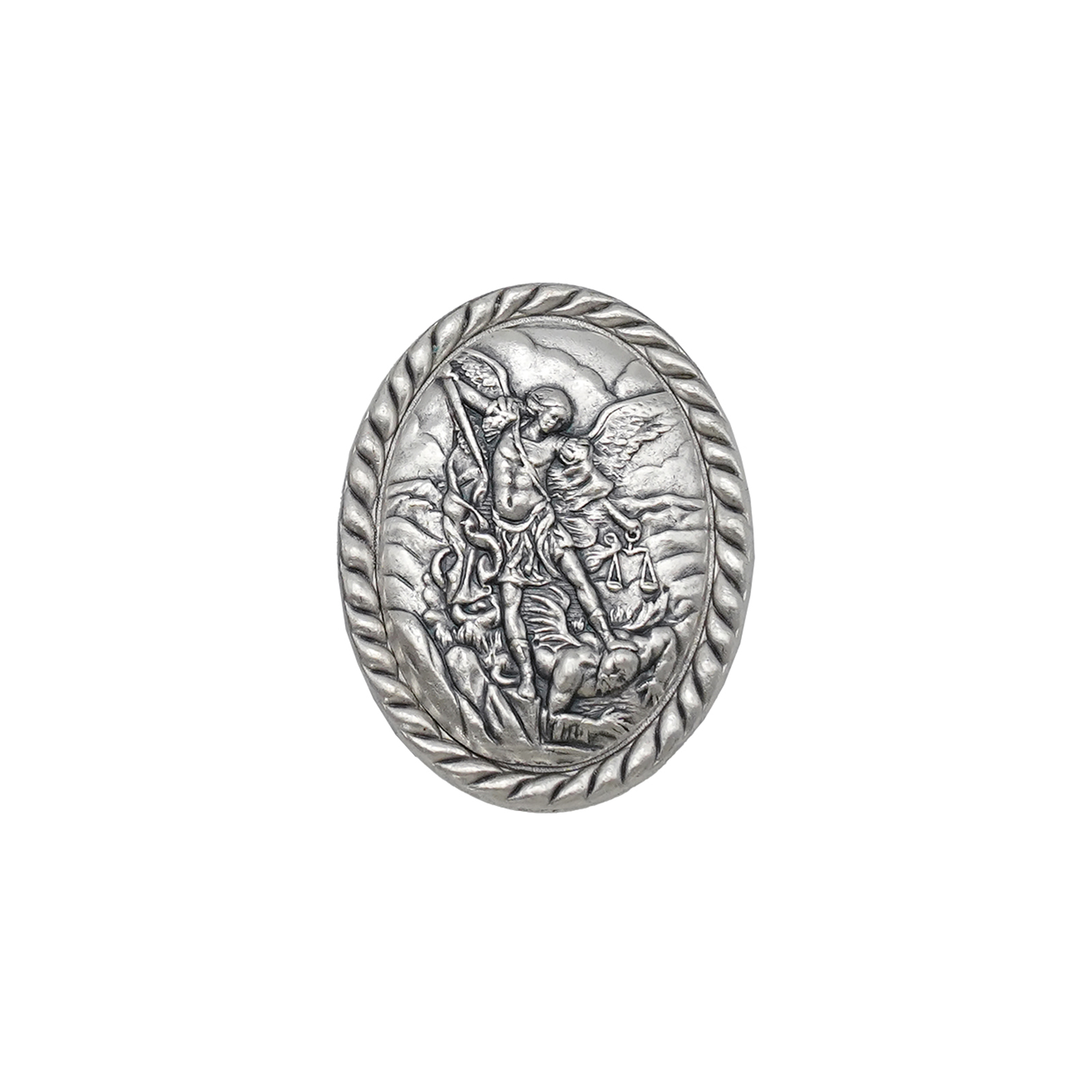 IC02FM004 冰箱贴-圣牌磁吸-弥额尔-镀银合金-银色边缘编绳-3.8x2.8cm - 图片 1