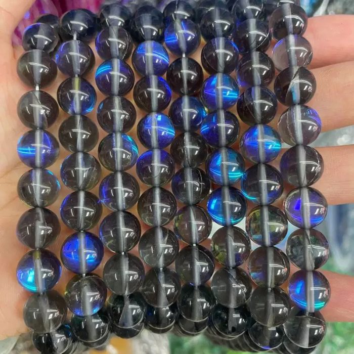 DIY珠子-深蓝闪光石-玻璃珠-8mm（1条约45颗） - 图片 2