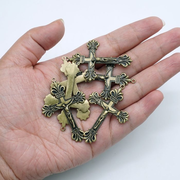 DIY十字架-复古十字架-黄铜做旧/黄铜/黄铜镀18k金-4.8x3.4cm - 图片 5